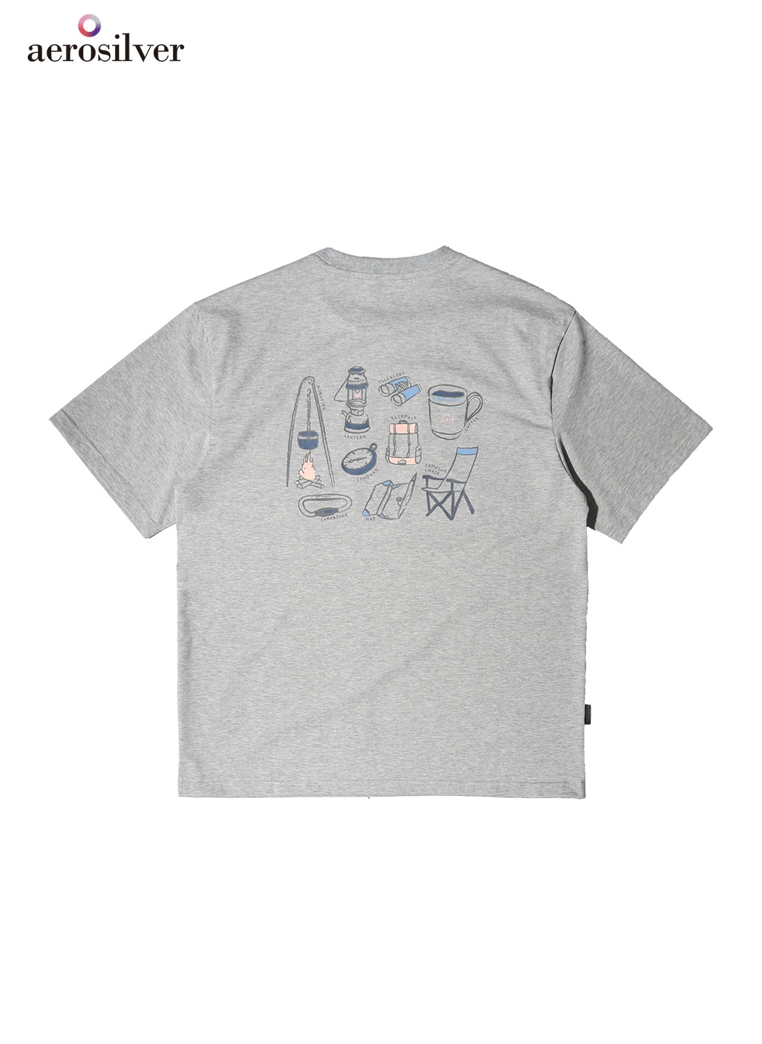 OHC 레디 투 캠프 그래픽 티셔츠-멜란지그레이